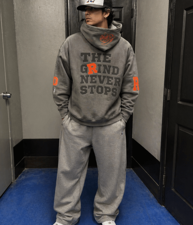 GRIND Never Stops Hoodie Set – Steel Grey