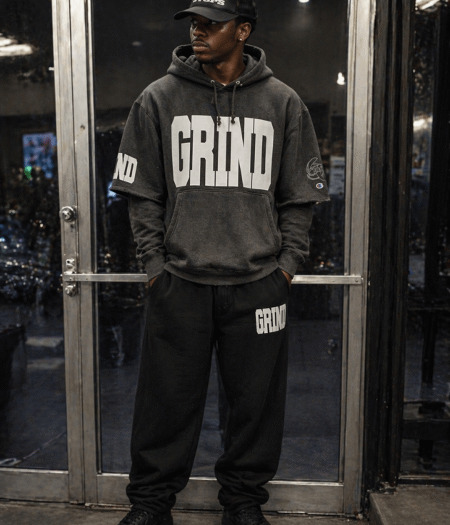 GRIND Core Statement Hoodie Set – Grey/White
