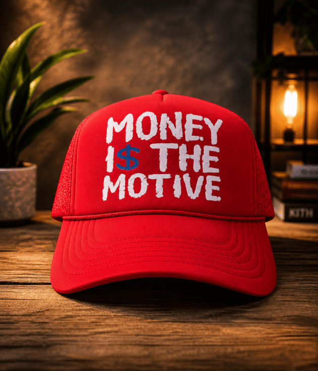 Money Is The Motive Red Trucker Hat